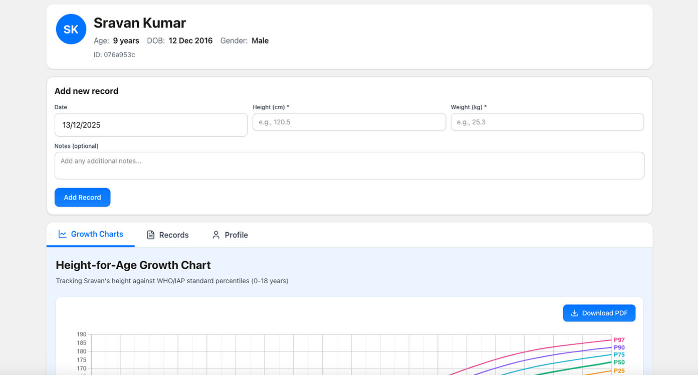 Viewing Growth Record